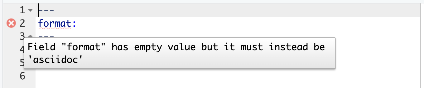 Linter showing message for badly formatted YAML.